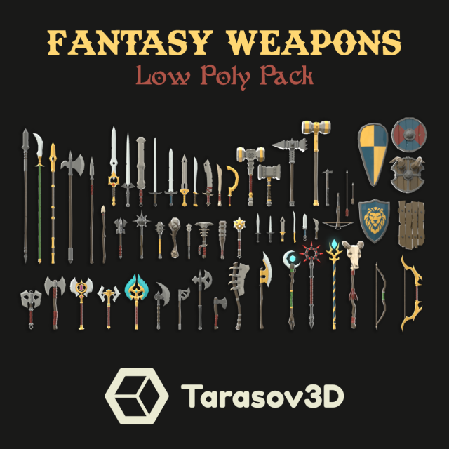 Fantasy Weapons LowPoly Pack Model 3D .c4d .max .obj .3ds .fbx .stl .blend 