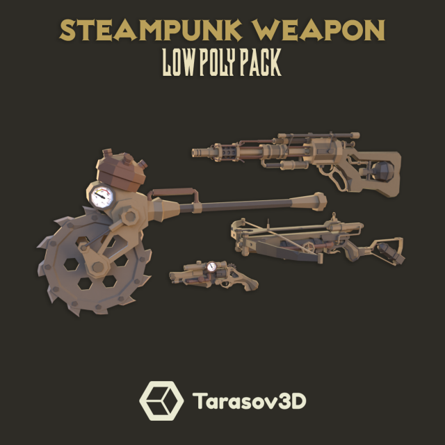 Steampunk Weapons LowPoly Pack 3D Model .c4d .max .obj .3ds .fbx .stl .blend 