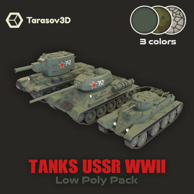 Tanks USSR WWII LowPoly Pack 3D Model .c4d .max .obj .3ds .fbx .stl .blend 