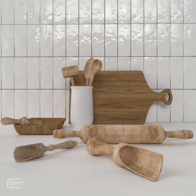 kitchen utensils-woody Modelo 3D .c4d .max .obj .3ds .fbx .stl .blend 