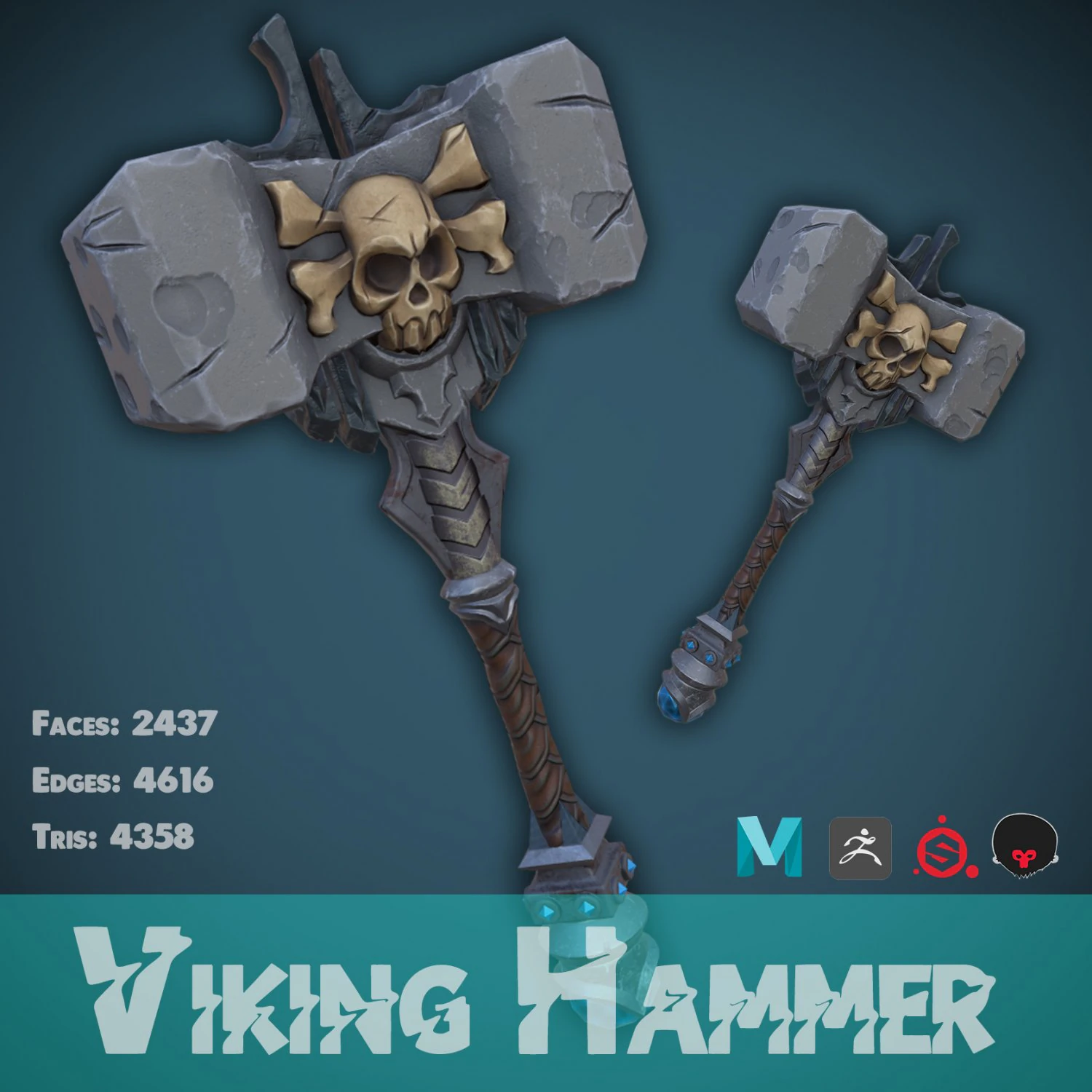 viking hammer 3D Model .c4d .max .obj .3ds .fbx .stl .blend 