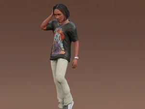 Afro boy cartoon black man boy Rigged 3D Model