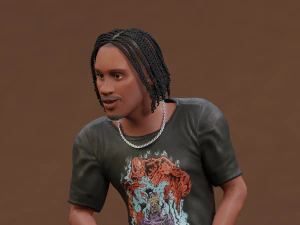 Afro boy cartoon black man boy Rigged 3D Model
