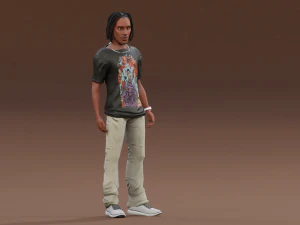 Afro boy cartoon black man boy Rigged 3D Model