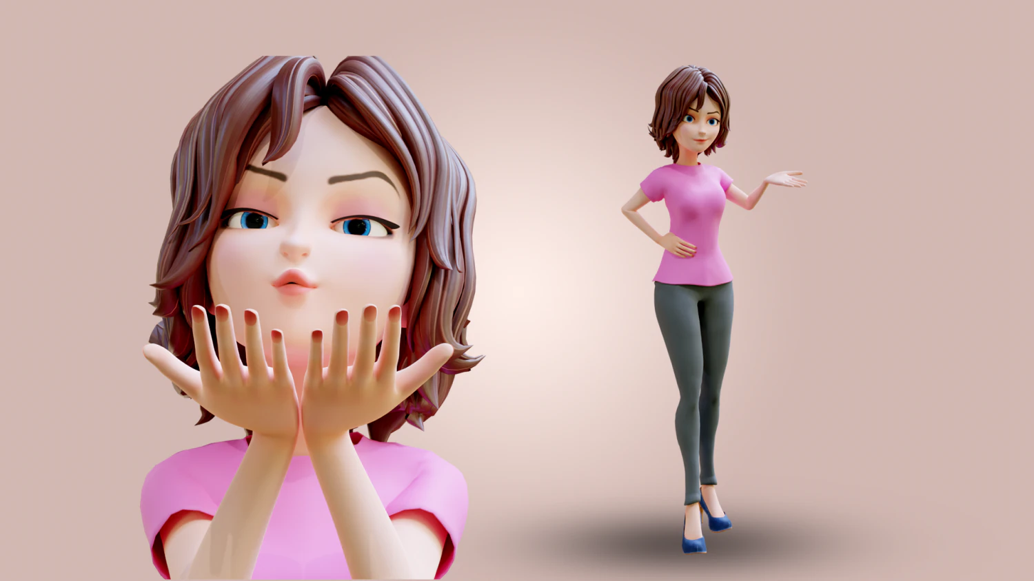 Cartoon Woman Rigged 3D Model .c4d .max .obj .3ds .fbx .stl .blend 