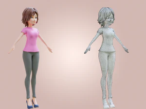 Cartoon Woman Rigged 3D Model