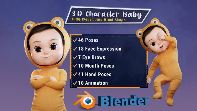 Cartoon Baby v2 Rigged and animated Low-poly Modelo 3D .c4d .max .obj .3ds .fbx .stl .blend 