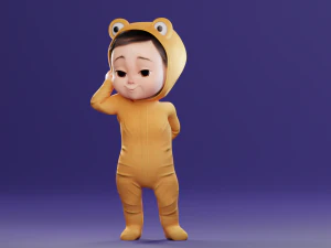 Cartoon Baby v2 Rigged and animated Low-poly 3D Model