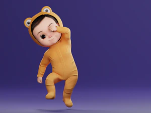 Cartoon Baby v2 Rigged and animated Low-poly 3D Model