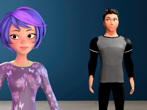 Cartoon male and female Rigged Low-poly 3D 모델