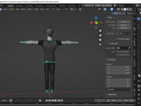 Cartoon male and female Rigged Low-poly 3D Model