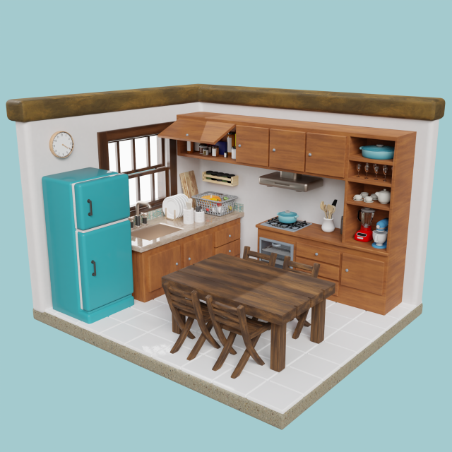 Isometric Kitchen Low Poly Blend FBX OBJ 3D Model .c4d .max .obj .3ds .fbx .stl .blend 