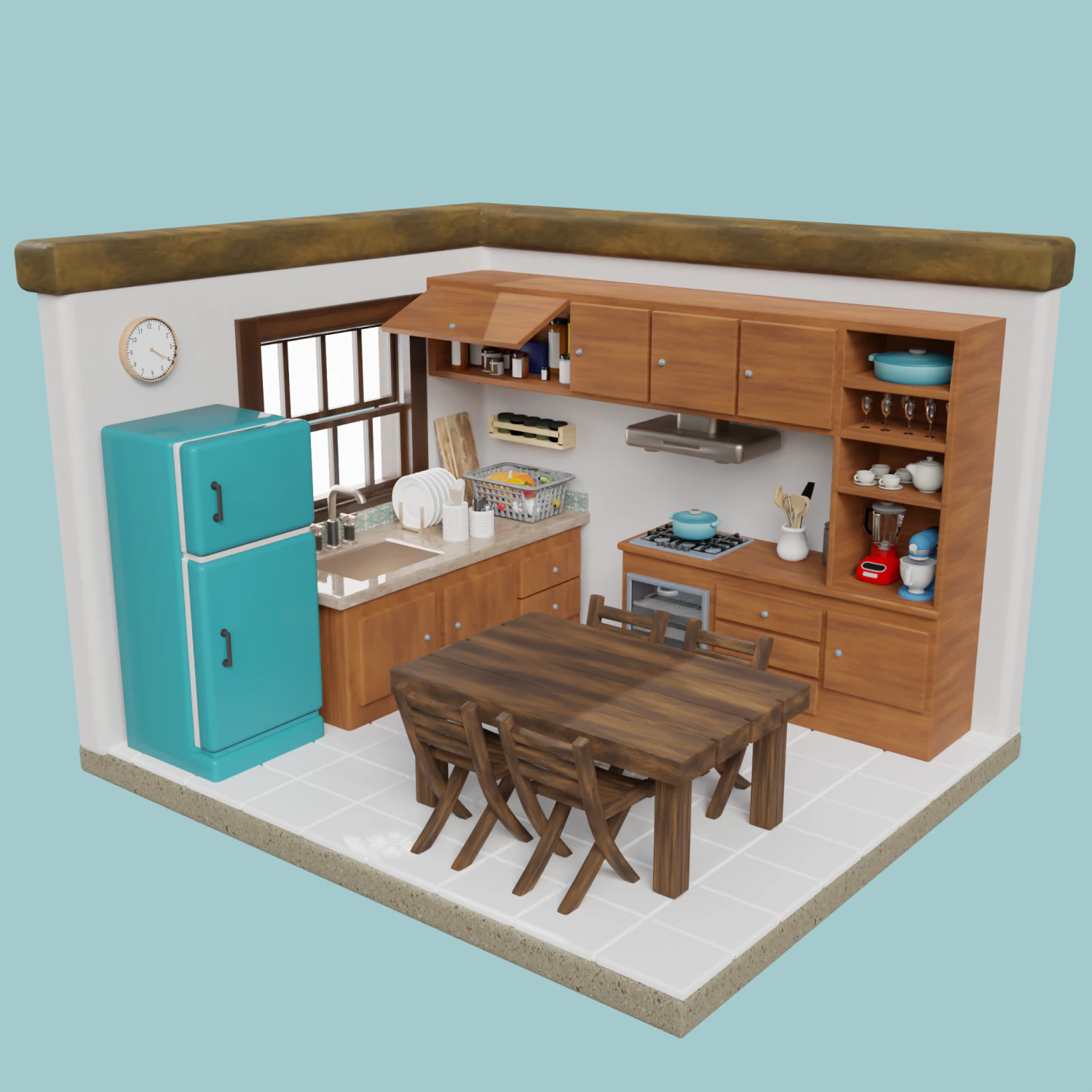 Isometric Kitchen Low Poly Blend FBX OBJ 3D Model .c4d .max .obj .3ds .fbx .stl .blend 