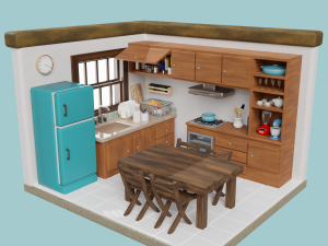Isometric Kitchen Low Poly Blend FBX OBJ 3D Модель