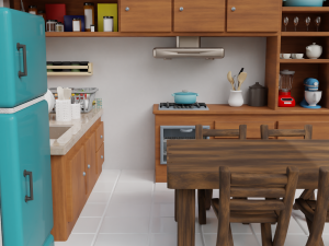 Isometric Kitchen Low Poly Blend FBX OBJ 3D Model