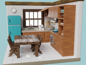Isometric Kitchen Low Poly Blend FBX OBJ 3D Model