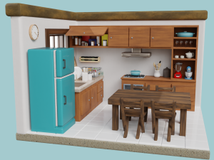 Isometric Kitchen Low Poly Blend FBX OBJ 3D Model