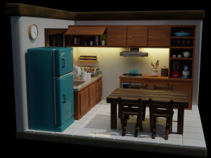 Isometric Kitchen Low Poly Blend FBX OBJ 3D Model