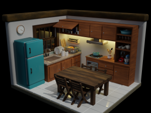 Isometric Kitchen Low Poly Blend FBX OBJ 3D Model