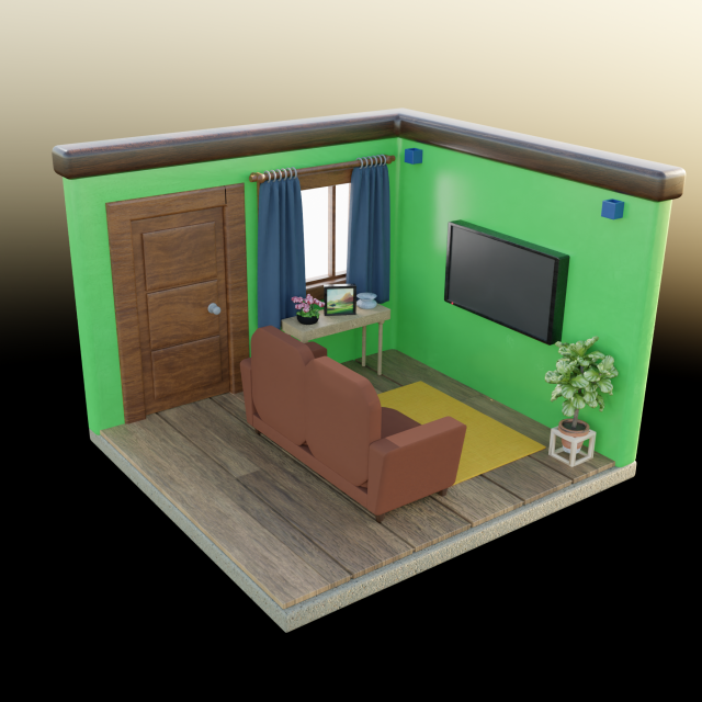 Isometric Room Low poly Blend FBX OBJ 3D Model .c4d .max .obj .3ds .fbx .stl .blend