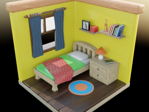 Isometric Bedroom Low poly Blend FBX OBJ Modello 3D