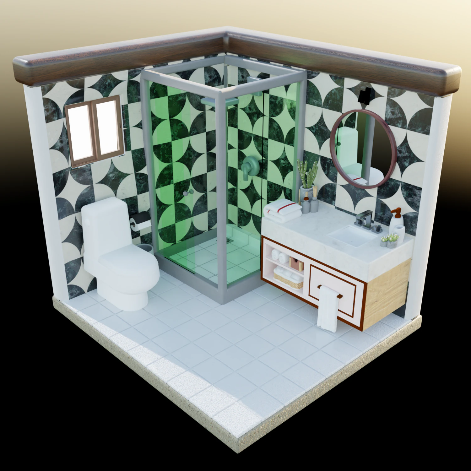 Isometric Bathroom Low poly Blend FBX OBJ 3D Model .c4d .max .obj .3ds .fbx .stl .blend 