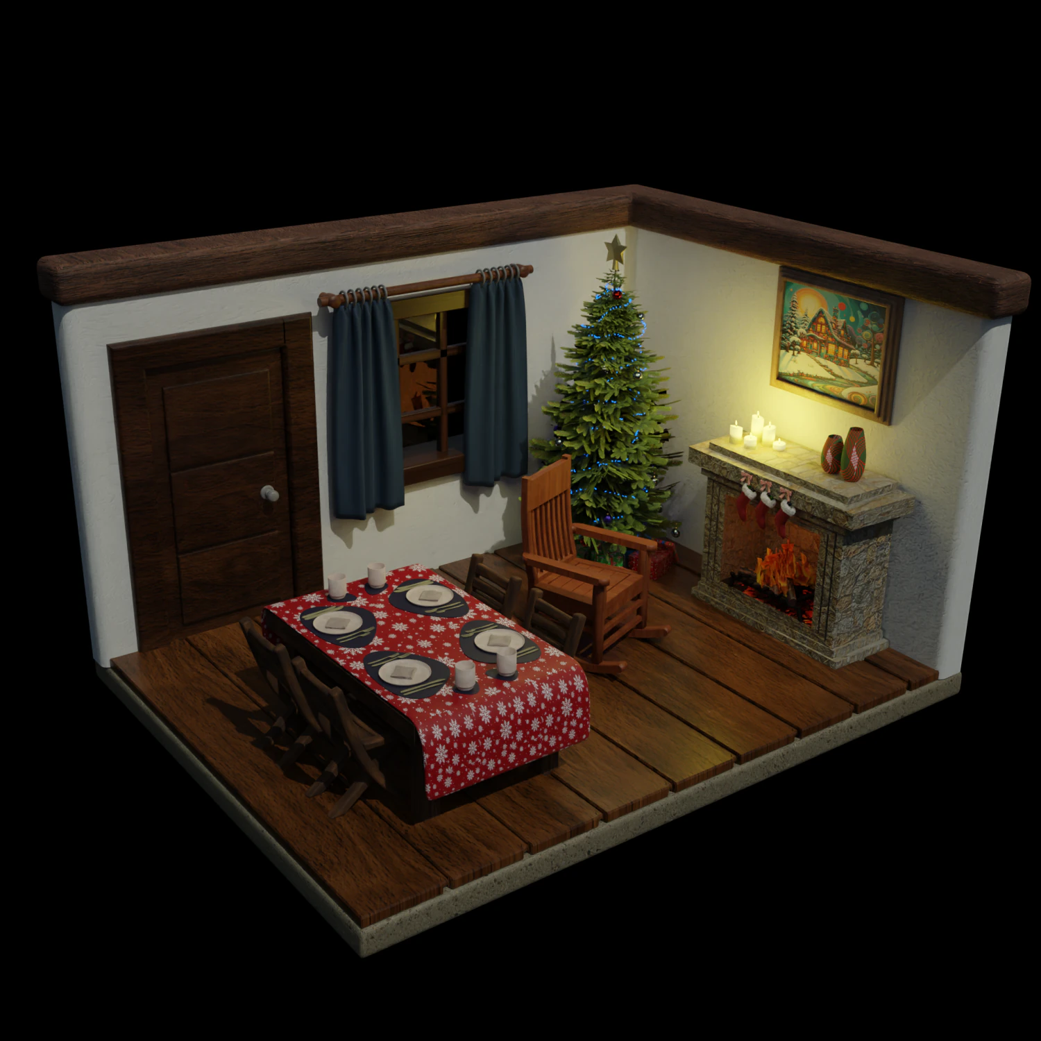 Isometric Christmas Room OBJ FBX 3D Model .c4d .max .obj .3ds .fbx .stl .blend
