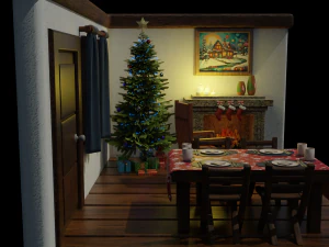Isometric Christmas Room OBJ FBX 3D Model