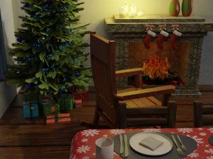 Isometric Christmas Room OBJ FBX 3D Model