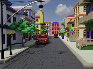 Old Street Low Poly OBJ FBX Model 3D