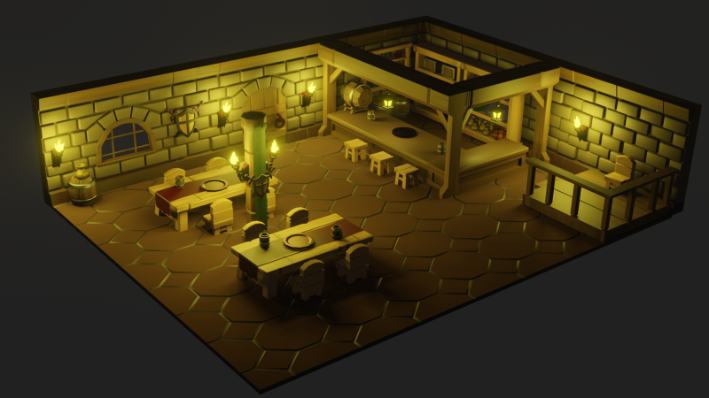 Medieval Tavern Low Poly 3D Model .c4d .max .obj .3ds .fbx .stl .blend 