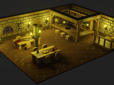 Medieval Tavern Low Poly 3D Model