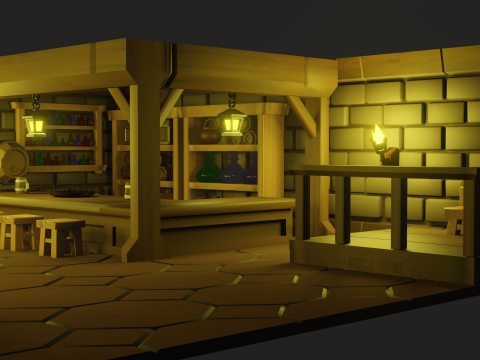 Medieval Tavern Low Poly 3D Model