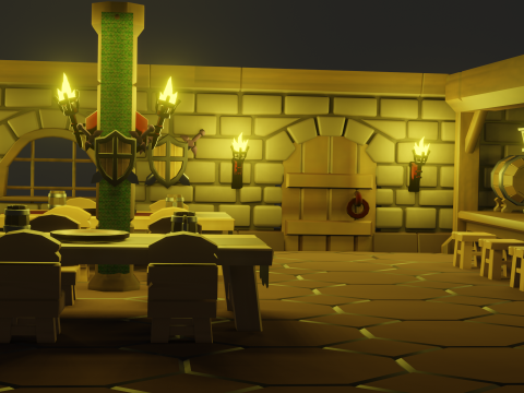 Medieval Tavern Low Poly 3D Model