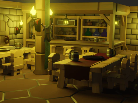 Medieval Tavern Low Poly 3D Model