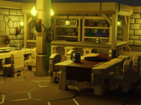 Medieval Tavern Low Poly 3D Model