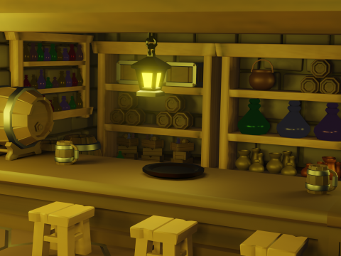 Medieval Tavern Low Poly 3D Model