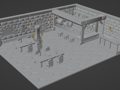 Medieval Tavern Low Poly 3D Model