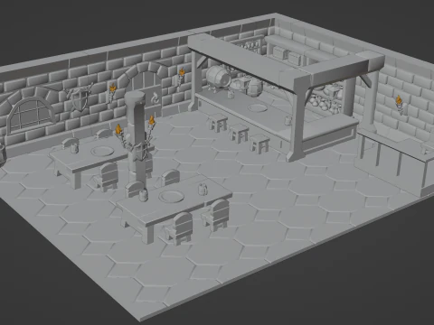 Medieval Tavern Low Poly 3D Model