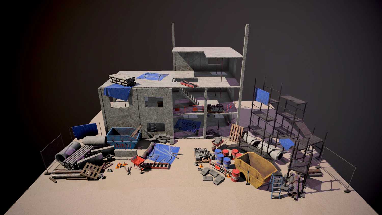 full set construction site 3D Model .c4d .max .obj .3ds .fbx .stl .blend 