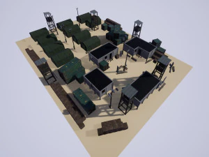 modular military base with props 3D Model
