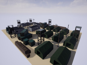 modular military base with props 3D Модель
