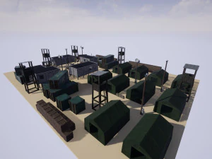 modular military base with props 3D Model