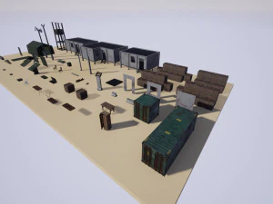 modular military base with props 3D Model