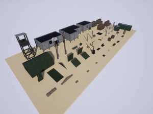 modular military base with props 3D Model
