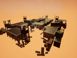 modular military base with props 3D Model