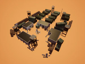 modular military base with props 3D Model