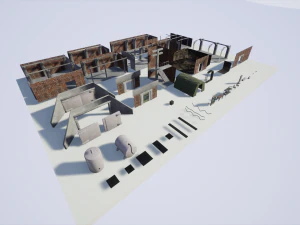 military modular bunker with props 3D Model