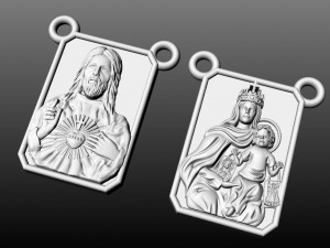 Sacred Heart And Our Lady of Carmen Golden Scapular Pendant 3D 3D Print Model