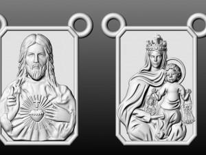 Sacred Heart And Our Lady of Carmen Golden Scapular Pendant 3D 3D 프린트 모델